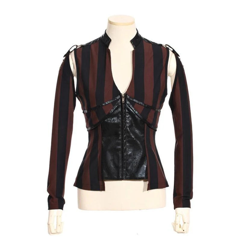 Gilet a righe in pelle Steampunk da donna - immagine 3
