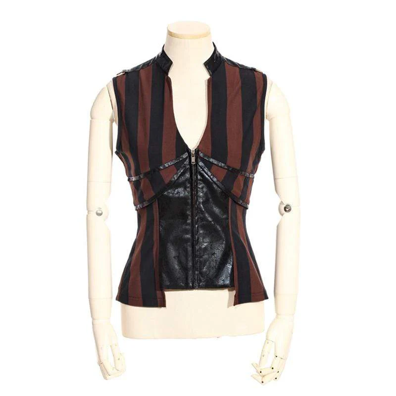 Gilet a righe in pelle Steampunk da donna - immagine 5